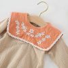 Baby Girl Floral Embroidery Pattern Long Sleeves Autumn Princess Bodysuit With Hat - 66 (3-6M) - Coffee