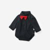 Baby Boy Solid Color Bow Tie Patched Design Long Sleeve Onesies - 59 (0-3M) - Black