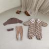 Baby 1pcs Plaid Pattern Lapel Design Quilted Warm Rompers - 66 (3-6M) - Brown