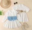 Baby Solid Color Waistband Patched Design Fashion Dress In Summer - 90 (12-24M) - Blue