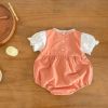 Baby Girl Floral Embroidery Patchwork Design Puff-Sleeved Onesies - 66 (3-6M) - Orange