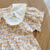 Baby Girl Floral Print Embroidered Collar Design Doll-Neck Onesies - 66 (3-6M) - Yellow