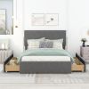 Full Size Upholstery Platform Bed with Four Drawers on Two Sides, Adjustable Headboard, Grey(Old SKU: WF291773EAA) - as Pic