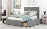 Full Size Upholstery Platform Bed with Four Drawers on Two Sides, Adjustable Headboard, Grey(Old SKU: WF291773EAA) - as Pic