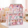 Wooden Dollhouse for Kids with 24 pcs Furniture Preschool Dollhouse House Toy for Kids, S - as Pic