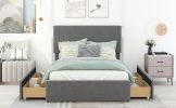 Full Size Upholstery Platform Bed with Four Drawers on Two Sides, Adjustable Headboard, Grey(Old SKU: WF291773EAA) - as Pic