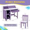 Kids Wooden Writing Furniture Set with Drawer and Storage Cabinet - Purple