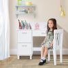 Kids Wooden Writing Furniture Set with Drawer and Storage Cabinet - White