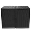 Double Wheelie Bin Shed Poly Rattan Black 58.3"x31.5"x43.7" - Black