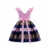 Baby Girl Striped Pattern V-Neck Western Style Formal Dress - 100 (2-3Y) - Red