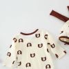 Baby 1pcs Cartoon Bear & Calf Graphic Long Sleeved Soft Bodysuit With Hat - 66 (3-6M) - Brown