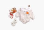 Baby 1pcs Cartoon Orange Print Striped Pattern Ruffle Neck Onesies - 66 (3-6M) - Grey