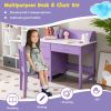 Kids Wooden Writing Furniture Set with Drawer and Storage Cabinet - Purple