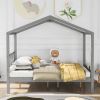 Full Size Wood House Bed with Storage Space - Gray