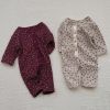 Baby Ditsy Flower Pattern Full Button Design Waffle Knit Rompers - 66 (3-6M) - Apricot