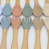 Baby Food Grade Wooden Handles Silicone Spoon Fork Cutlery - Average Size (0-8Y) - White