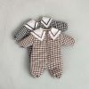 Baby 1pcs Plaid Pattern Lapel Design Quilted Warm Rompers - 66 (3-6M) - Brown