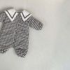 Baby 1pcs Plaid Pattern Lapel Design Quilted Warm Rompers - 66 (3-6M) - Brown