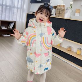 New Style Children's Down Jacket Middle Long Cute Thickened Cotton (Option: Rainbow beige-90cm)