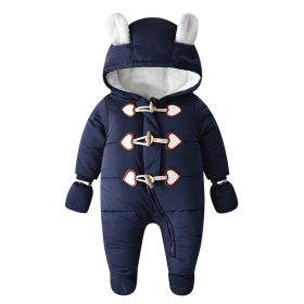 Baby Onesie Horn Buckle Hayi Baby Crawling Suit Clothes (Option: Navy Blue-59yards)