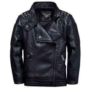 Boys' Fashion Casual Solid Color Leather Jacket (Option: Black-2to3)