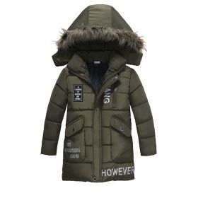 Winter Children's Trendy Cotton-padded Jacket Mid-length Letter Cotton-padded Coat (Option: Green-L)