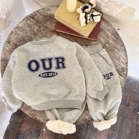 Autumn And Winter New Children's Foreign Style Hoodie Baby Pants Two-piece Set (Option: Grey-48cm)