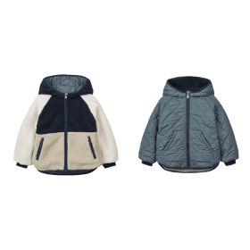 Children's Double-sided Wear Hooded Cotton Coat Jacket (Option: Blue-90cm)