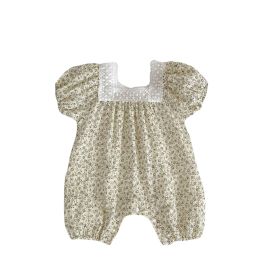 Baby Girl Lace Trim Floral Square Neck Bodysuit (Option: Dark Grey-66cm)