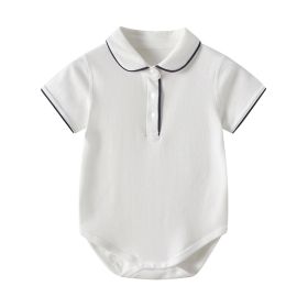 Baby's White Lapel Short Sleeve Fart Coverall (Option: White-66cm)