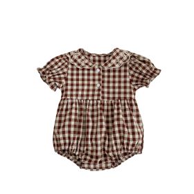 Baby  Embroidered Lapel Plaid Romper (Option: Brown-66cm)