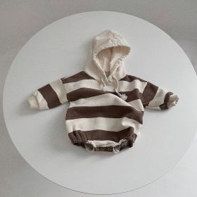 Striped Ins Long Sleeved Baby Romper For Warmth (Option: Coffee stripe-66cm)